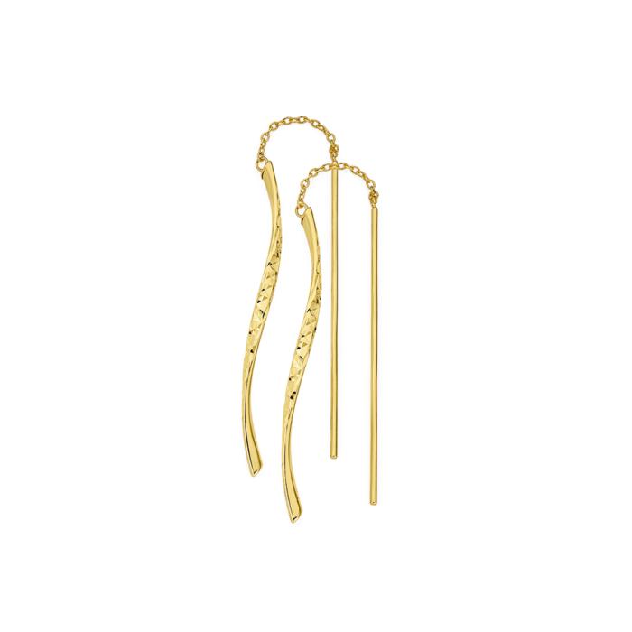 9ct Gold Diamond-Cut Twist Bar Thread Through Earrings