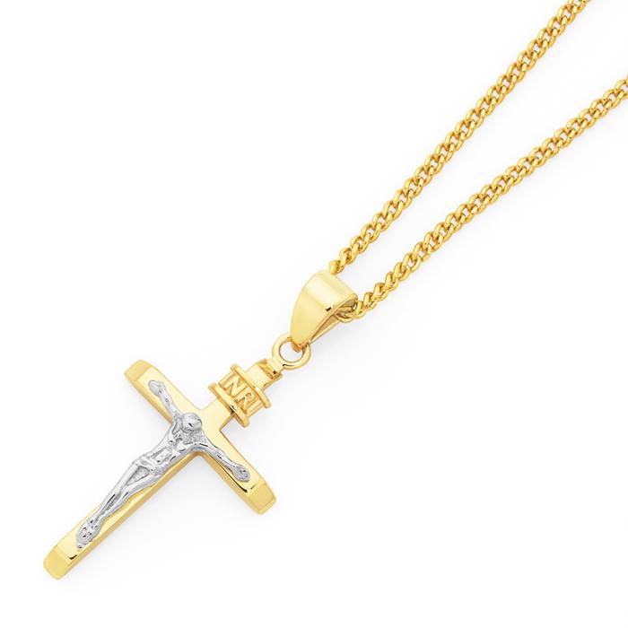 9ct Gold Two Tone INRI Crucifix Pendant
