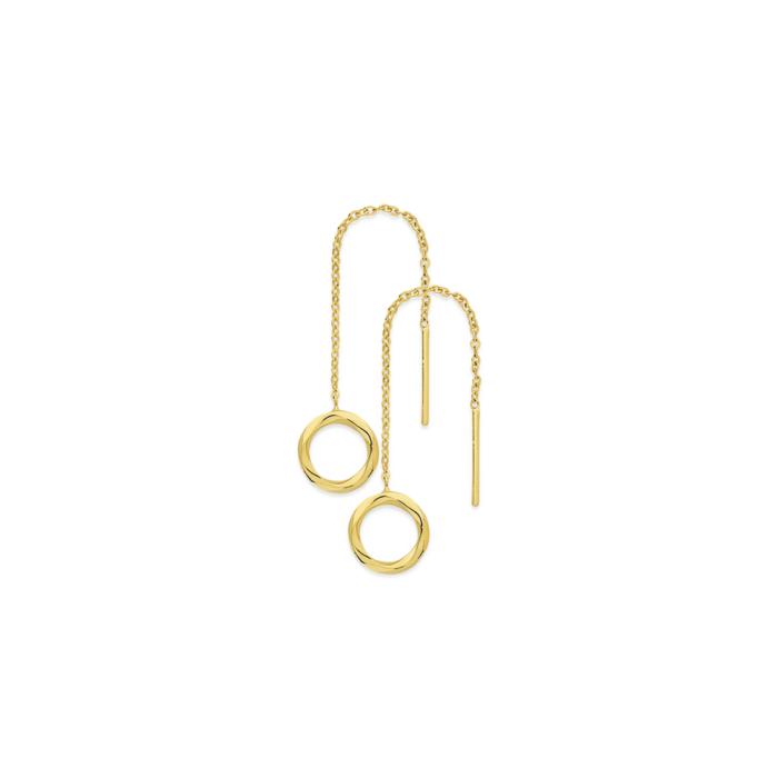 9ct Gold Open Diamond-Cut Circle Trace Drop Thread Through Earrings