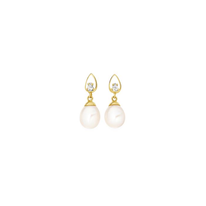9ct Gold Cultured Freshwater Pearl & Cubic Zirconia Stud Earrings