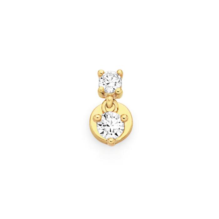 9ct Gold Double Round Cubic Zirconia Claw Set Drop Labret