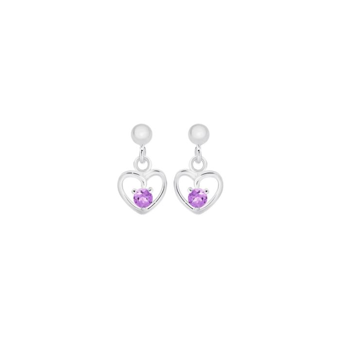 Sterling Silver Amethyst Open Heart Drop Earrings