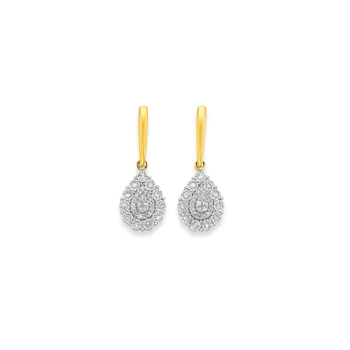 9ct Two Tone Gold Diamond Pear Cluster Stud Earrings