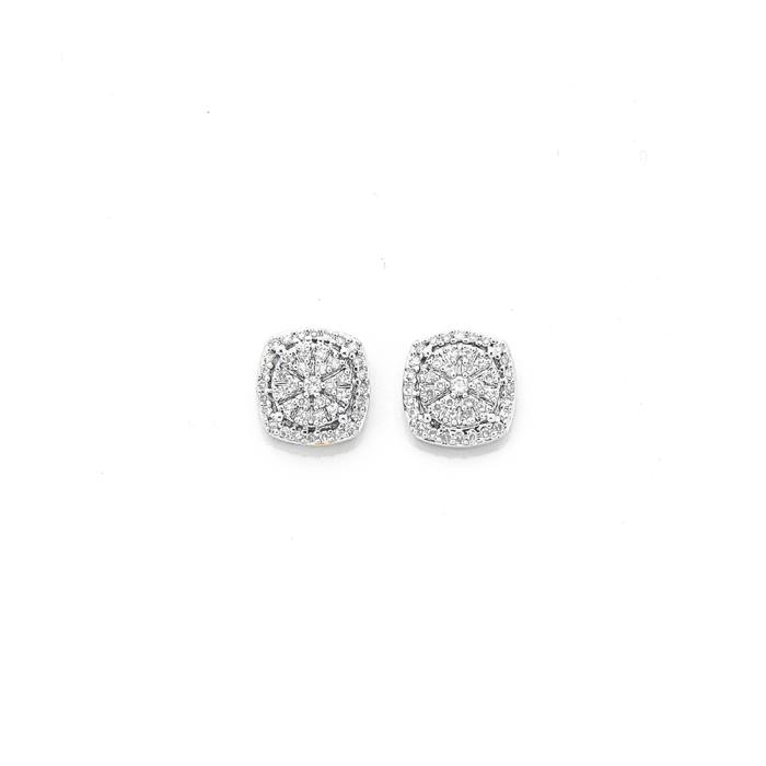 9ct Yellow Gold Diamond Cushion Shape Stud Earrings