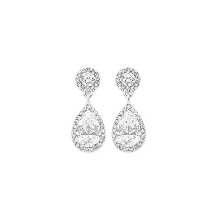 Silver Pear & CZ Halo Drop Studs