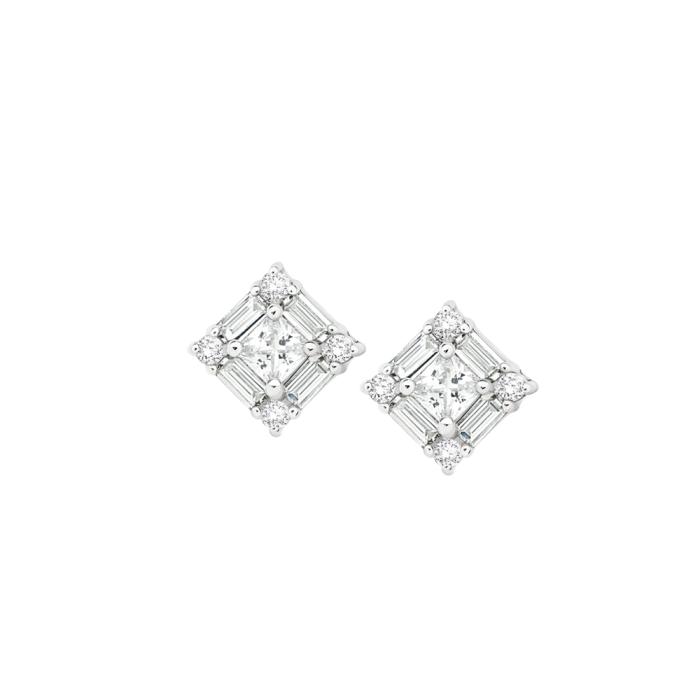 Sterling Silver Square Cubic Zirconia W/ Baguettes Earrings