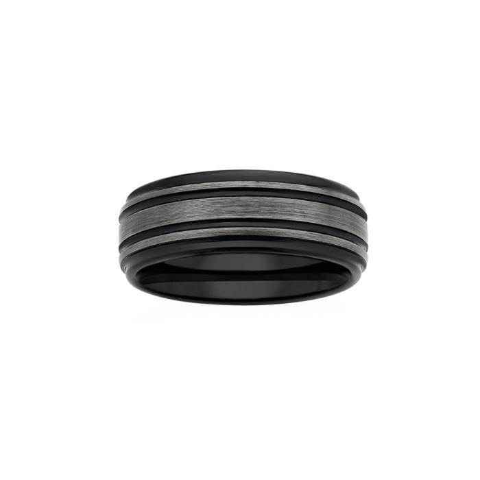 Tungsten Carbide Matt Lines on Gents Black Ring
