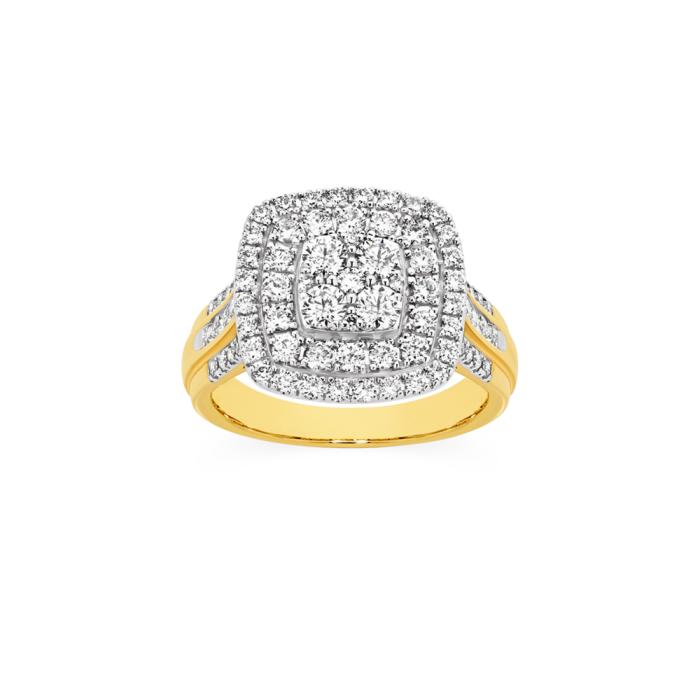 Alora 10ct Gold 1 1/2 Carats TW Lab Grown Diamond Cushion Cluster Ring