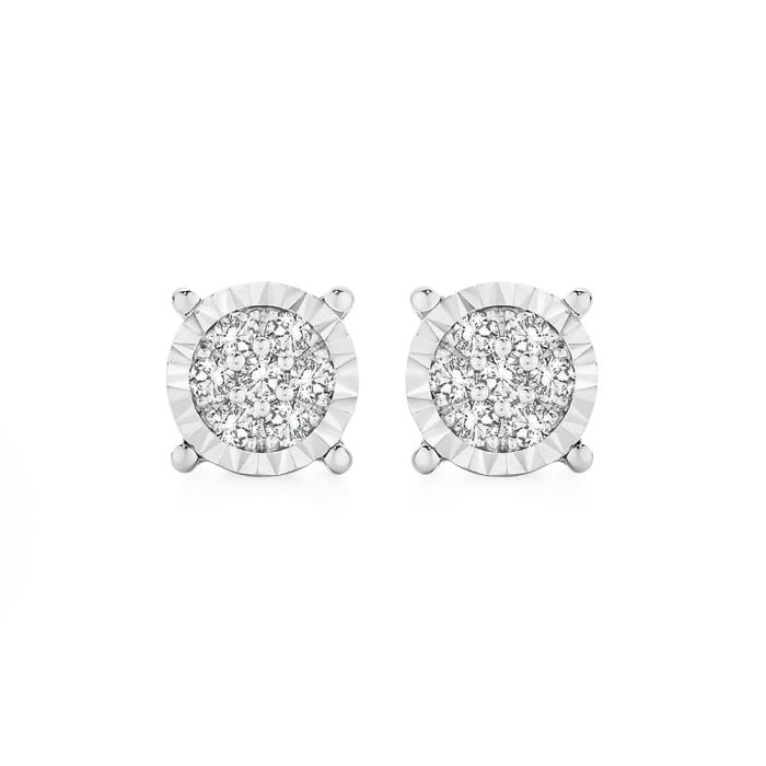 9ct Two Tone Gold Diamond Round Cluster Stud Earrings