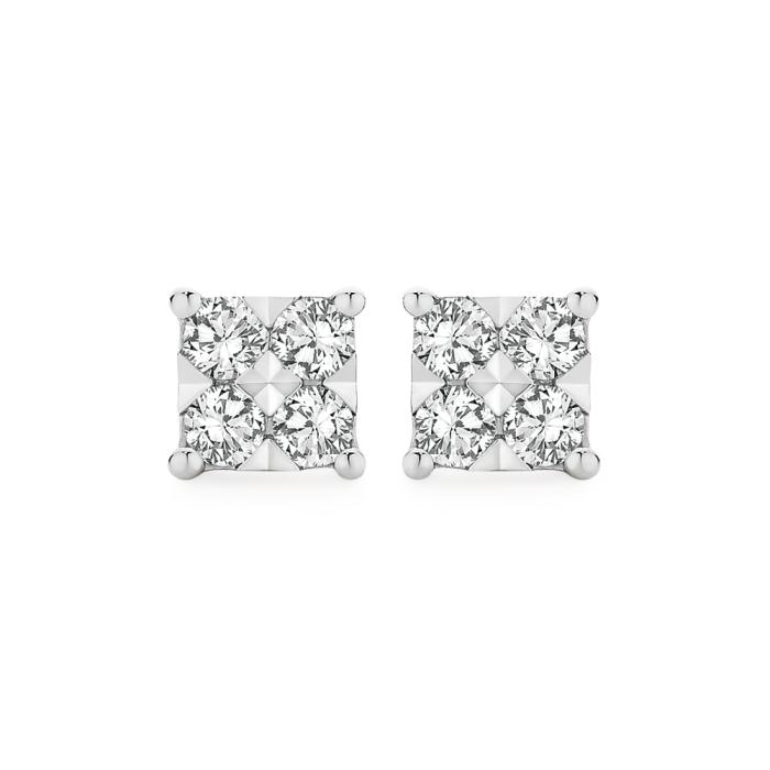 9ct White Gold Diamond Square Shape Stud Earrings
