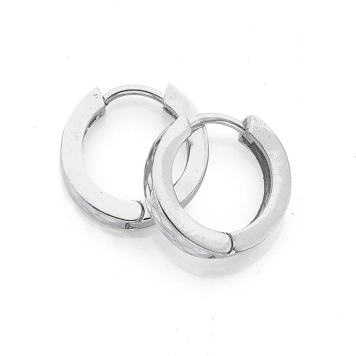 Sterling Silver 10mm Square Edge Diamond-Cut Huggie Earrings