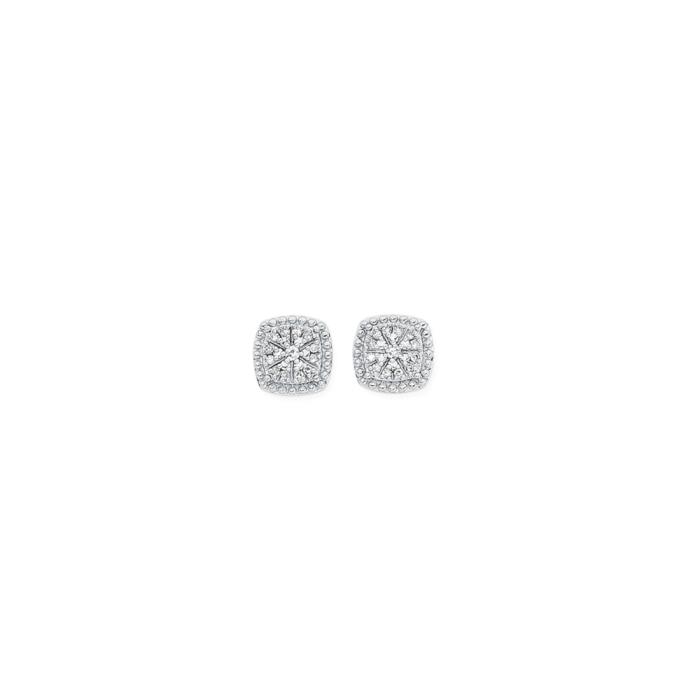 9ct Yellow Gold Diamond Cushion Stud Earrings