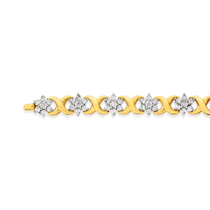 9ct Gold Diamond Flower Cluster Bracelet