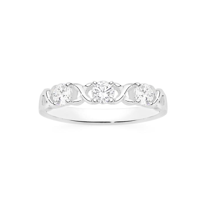 Sterling Silver Cubic Zirconia Hugs and Kisses Ring