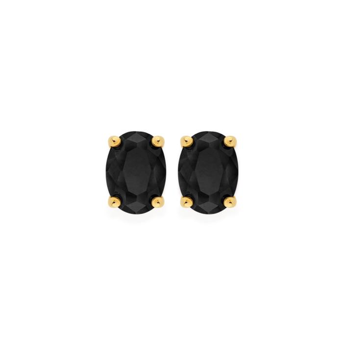 9ct Gold Black Sapphire Oval Cut Stud Earrings