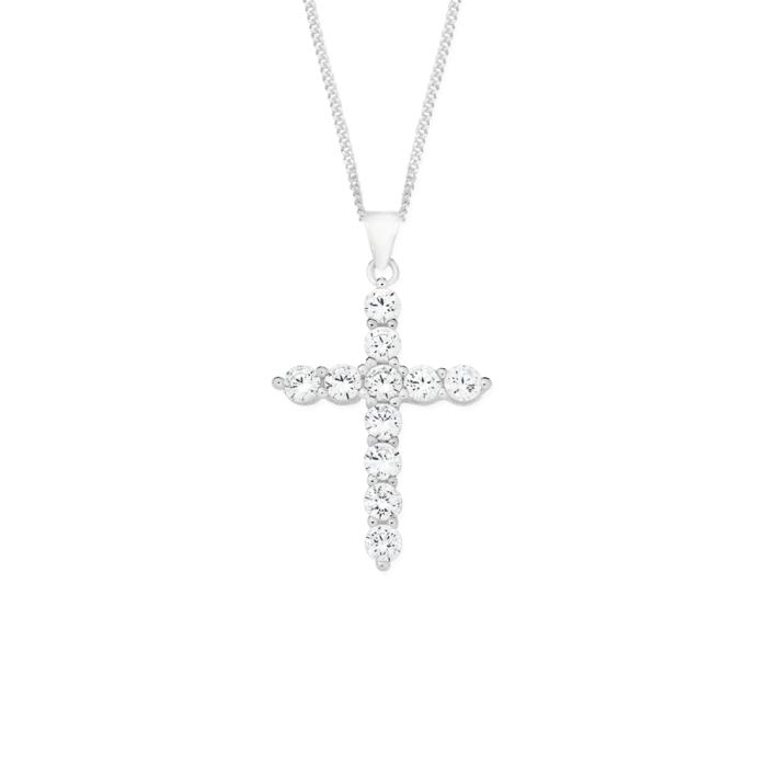 Sterling Silver Large Claw Set Cubic Zirconia Cross Pendant