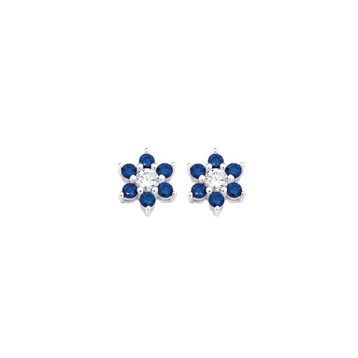 Sterling Silver Dark Blue Cubic Zirconia Flower Cluster Earrings