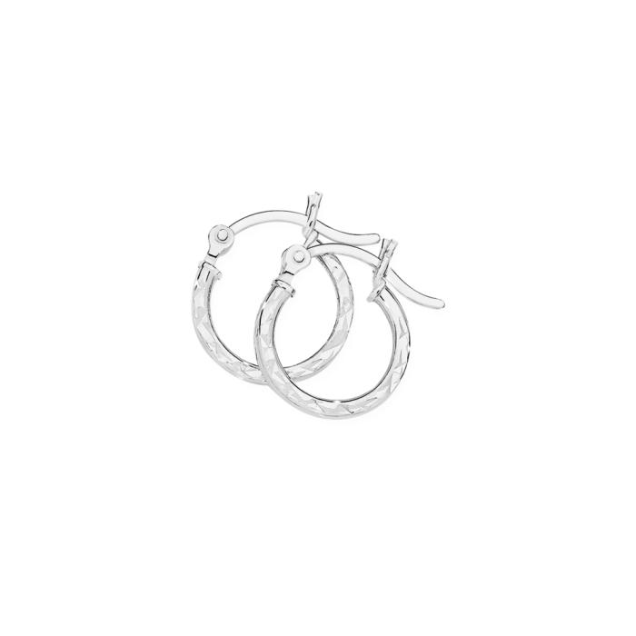 Sterling Silver 2x14mm Dia-cut Hoop Earrings