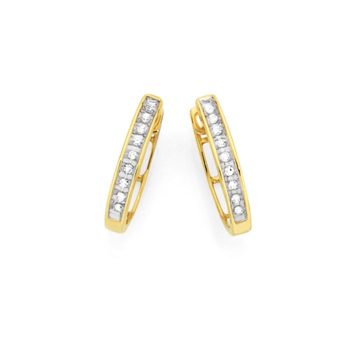 9ct Two Tone Gold Diamond Huggie Hoop Earrings