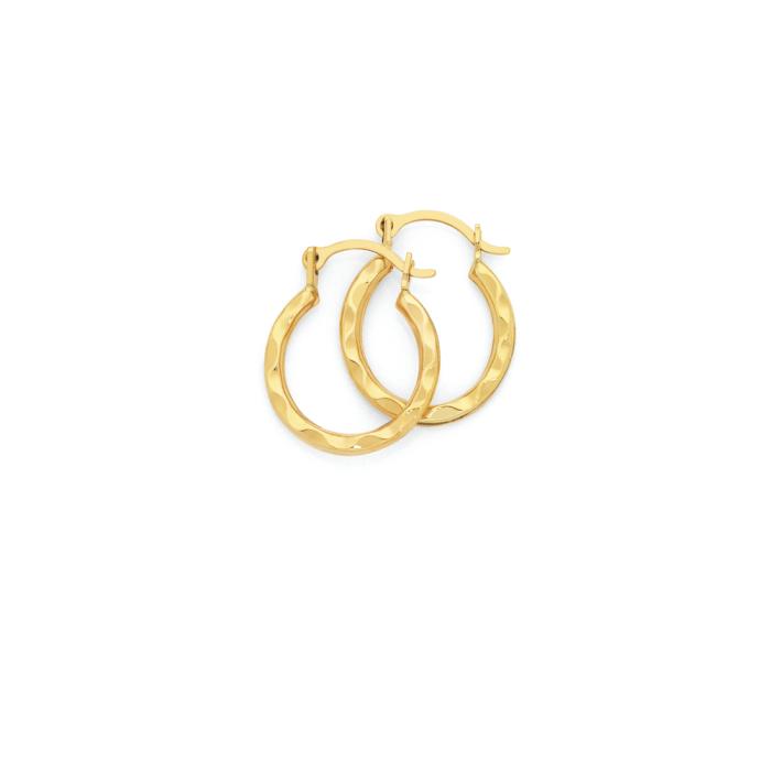 9ct Gold 10mm Hammered Texture Creole Earrings
