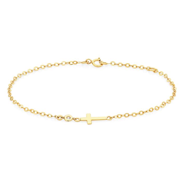 9ct Gold 17cm Diamond Cross Trace Bracelet