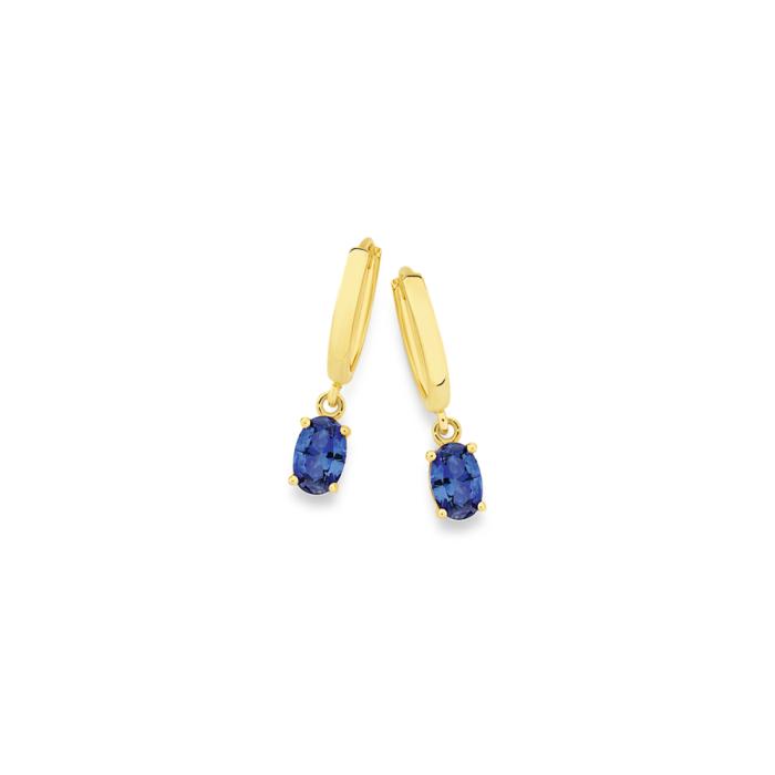 9ct Gold Created Ceylon Sapphire Huggie Earrings