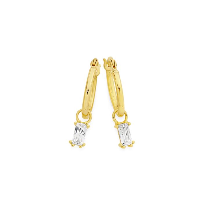 9ct Gold Cubic Zirconia Drop Hoop Earrings