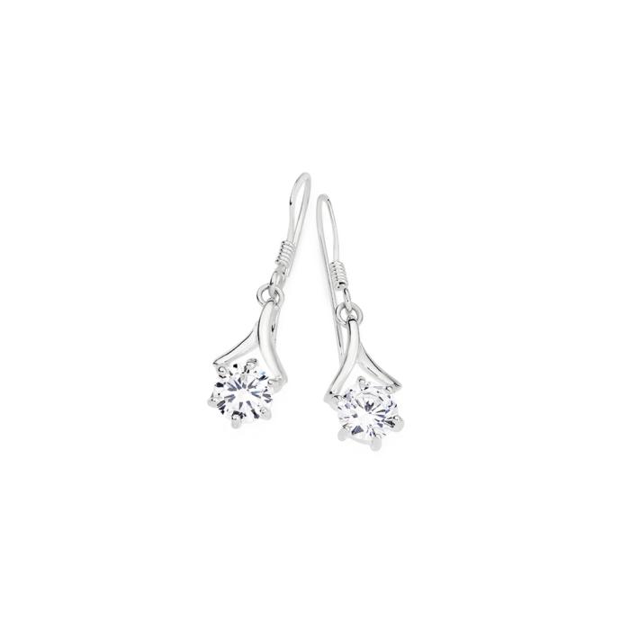 Sterling Silver Cubic Zirconia Wishbone Hook Drop Earrings