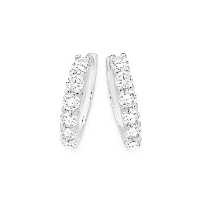 Sterling Silver Claw Cubic Zirconia Huggie Earrings