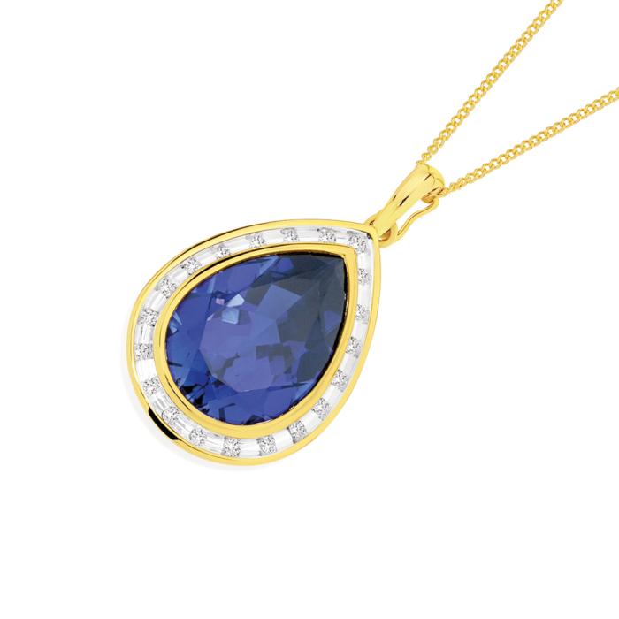 9ct Gold Created Sapphire & Diamond Enhancer Pendant