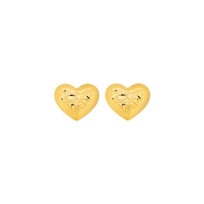 9ct Gold Heart Stud Earrings