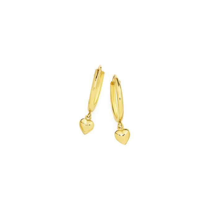 9ct Gold Hoop Earrings With Heart Drop