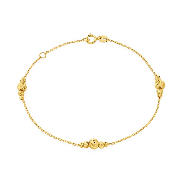 9ct Gold 19cm Multi Diamond-Cut Beaded Trace Bracelet