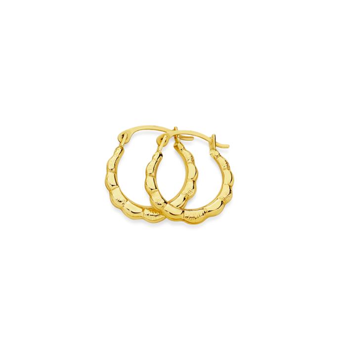 9ct Gold 10mm Scalloped Creole Earrings