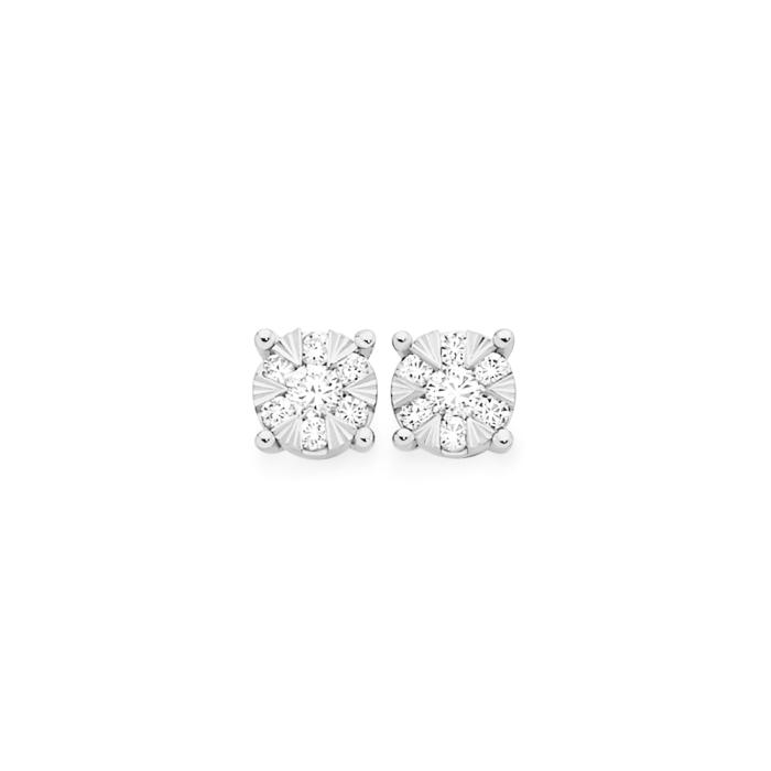 9ct White Gold Diamond Magic Facets Stud Earrings