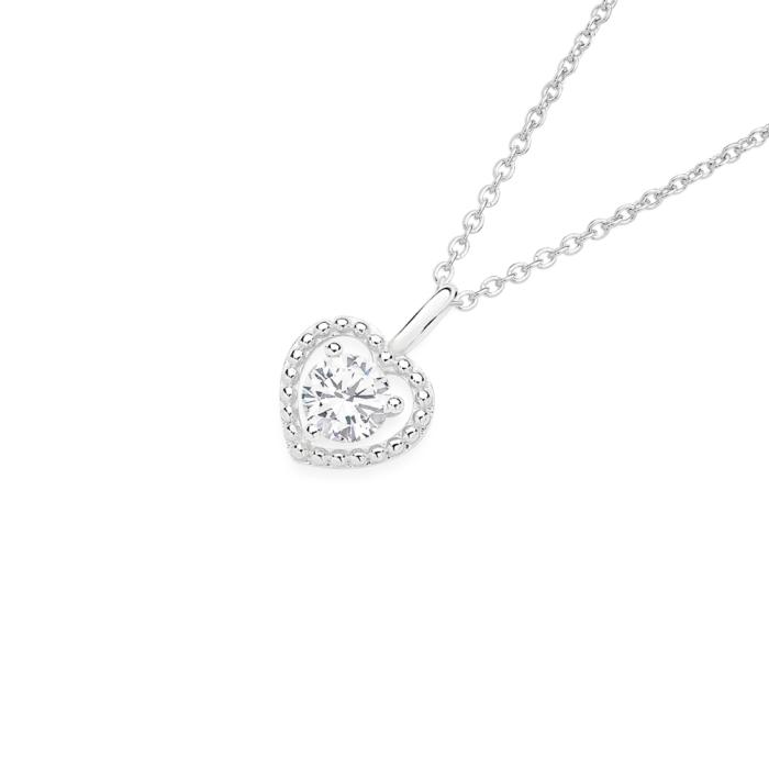 Sterling Silver Round Cubic Zirconia Heart Frame Pendant