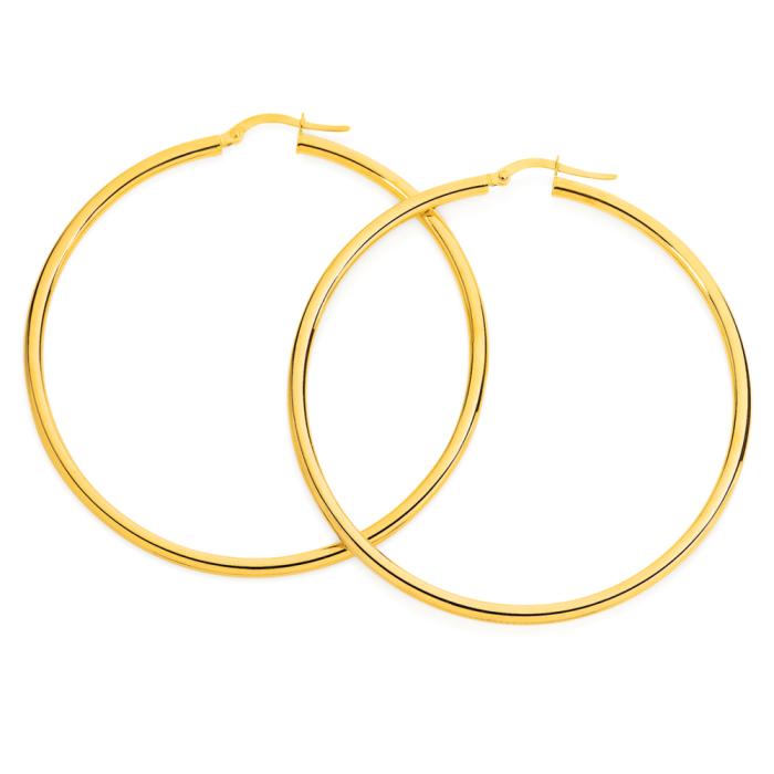 9ct Gold 50mm Polished Hoop Earrings