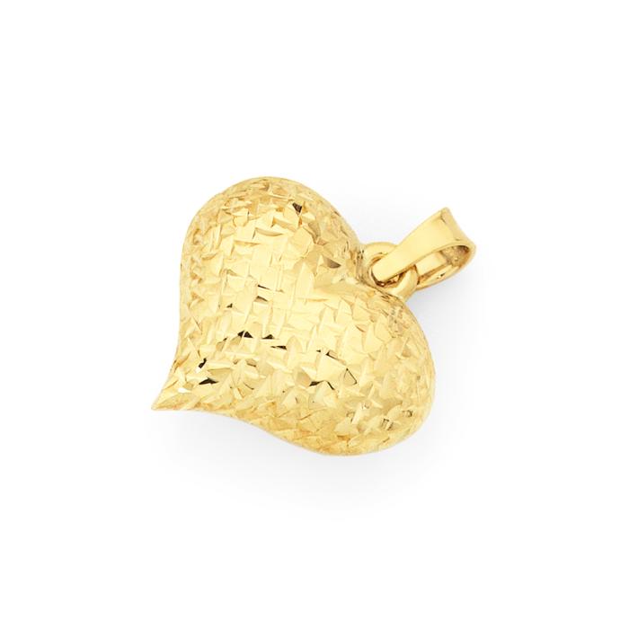 9ct Gold Diamond-cut Puff Heart Pendant