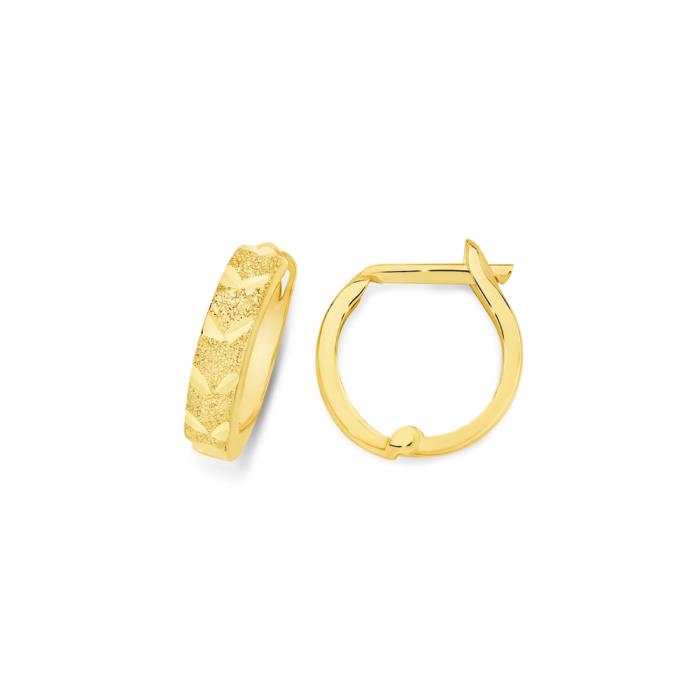 9ct Gold Diamond-Cut Stardust V Pattern Huggie Earrings