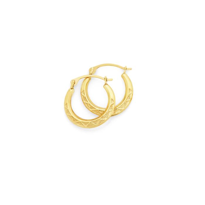 9ct Gold 10mm Textured Creole Earrings