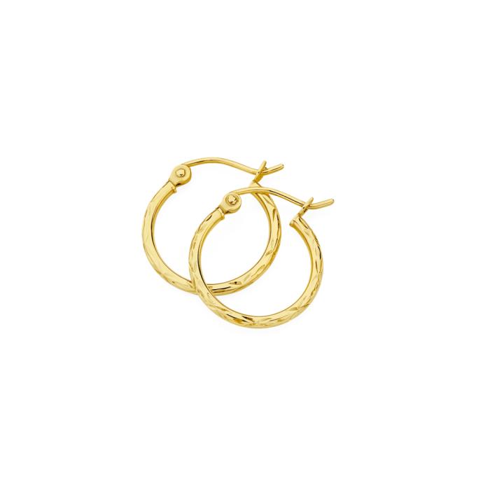 9ct Gold 1.5x10mm Diamond-cut Hoop Earrings