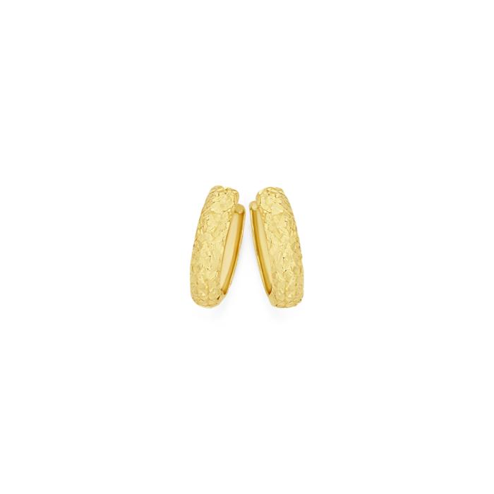 9ct Gold 12mm Diamond Cut Half Round Huggie Earrings