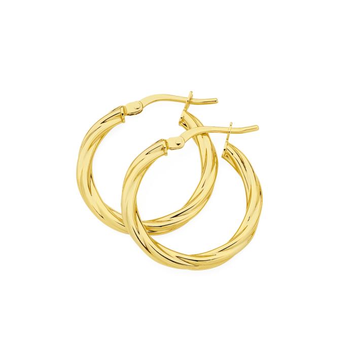 9ct Gold 2.5x15mm Twist Hoop Earrings