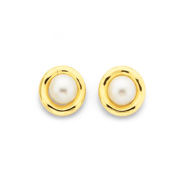 9ct Gold Cultured Freshwater Pearl Framed Stud Earrings
