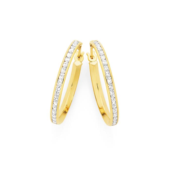 9ct Gold 18mm Cubic Zirconia Hoop Earrings