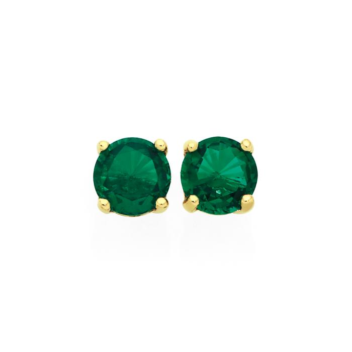 9ct Gold Created Emerald Studs