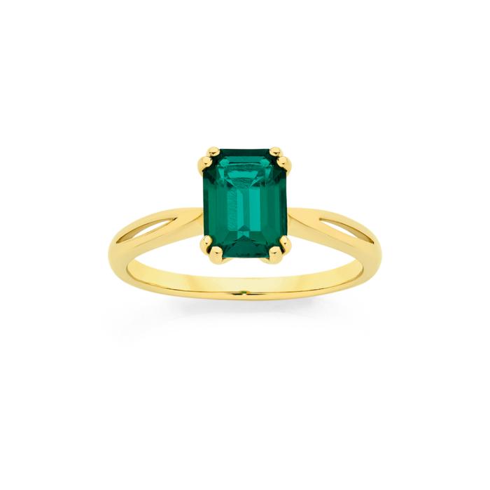 9ct Gold Created Emerald Ring