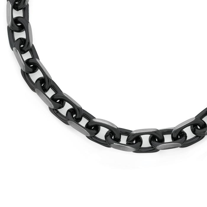 Stainless Steel 60cm Oxidised & Black Oval Cable Men's Chain