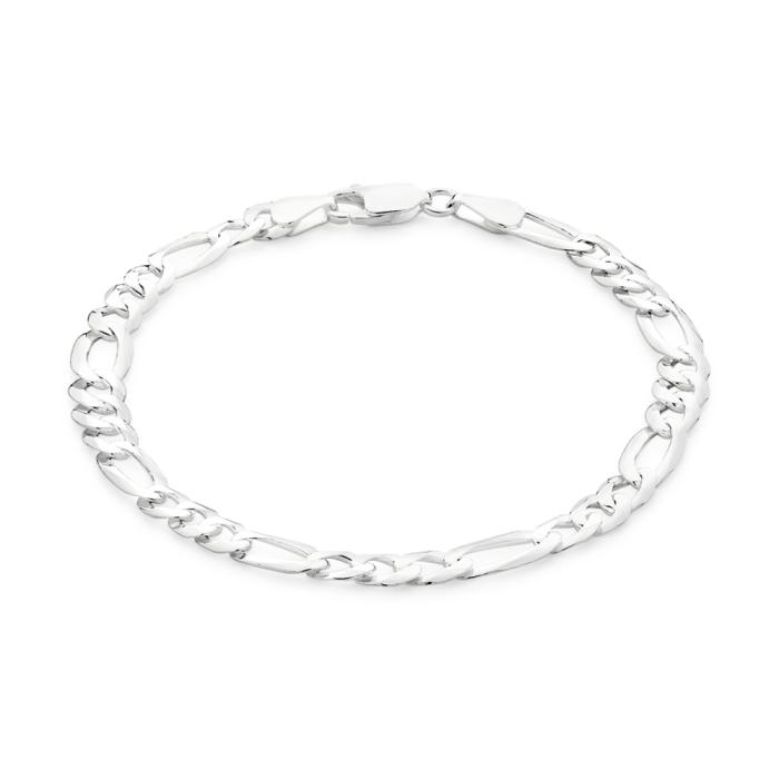 Sterling Silver 21cm Solid Flat Figaro 3+1 Men's Bracelet