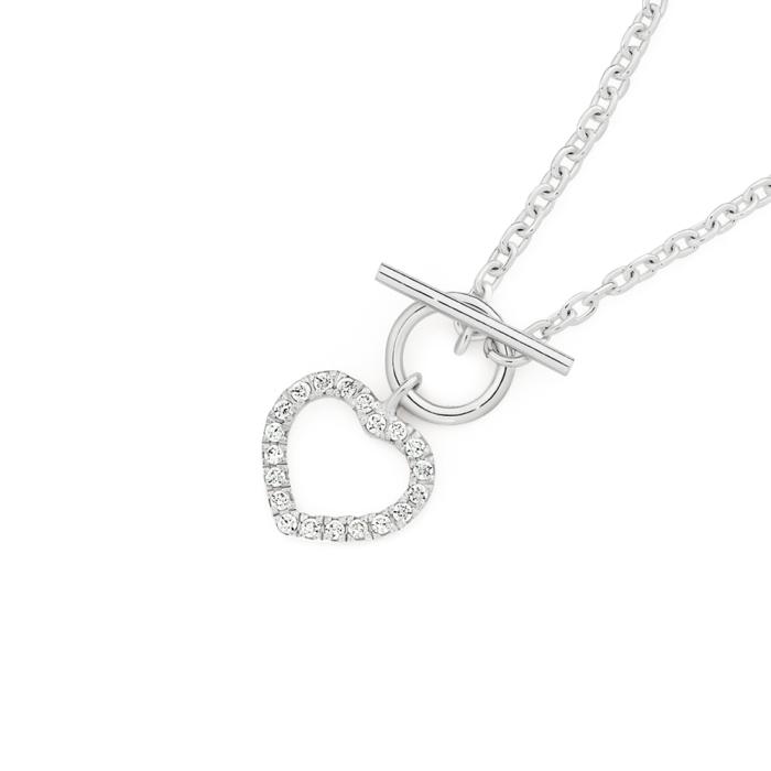 Sterling Silver Cubic Zirconia Heart Charm on Belcher Fob Bracelet
